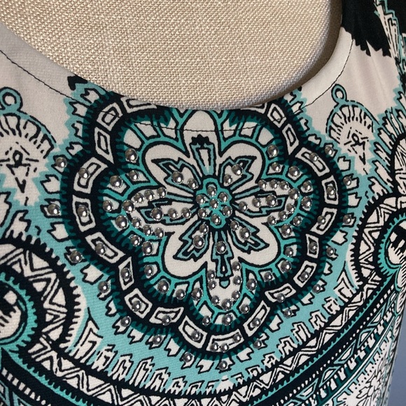 STYLE & CO SLEEVELESS EMBELLISHED ROUND NECK TURQUOISE & BLACK TUNIC SIZE L - Picture 5 of 15
